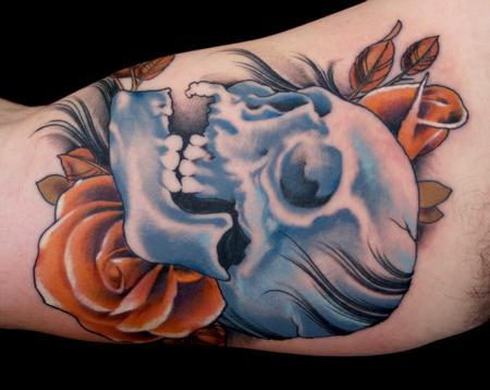 Tim Mcevoy - Custom color rose skull tattoo